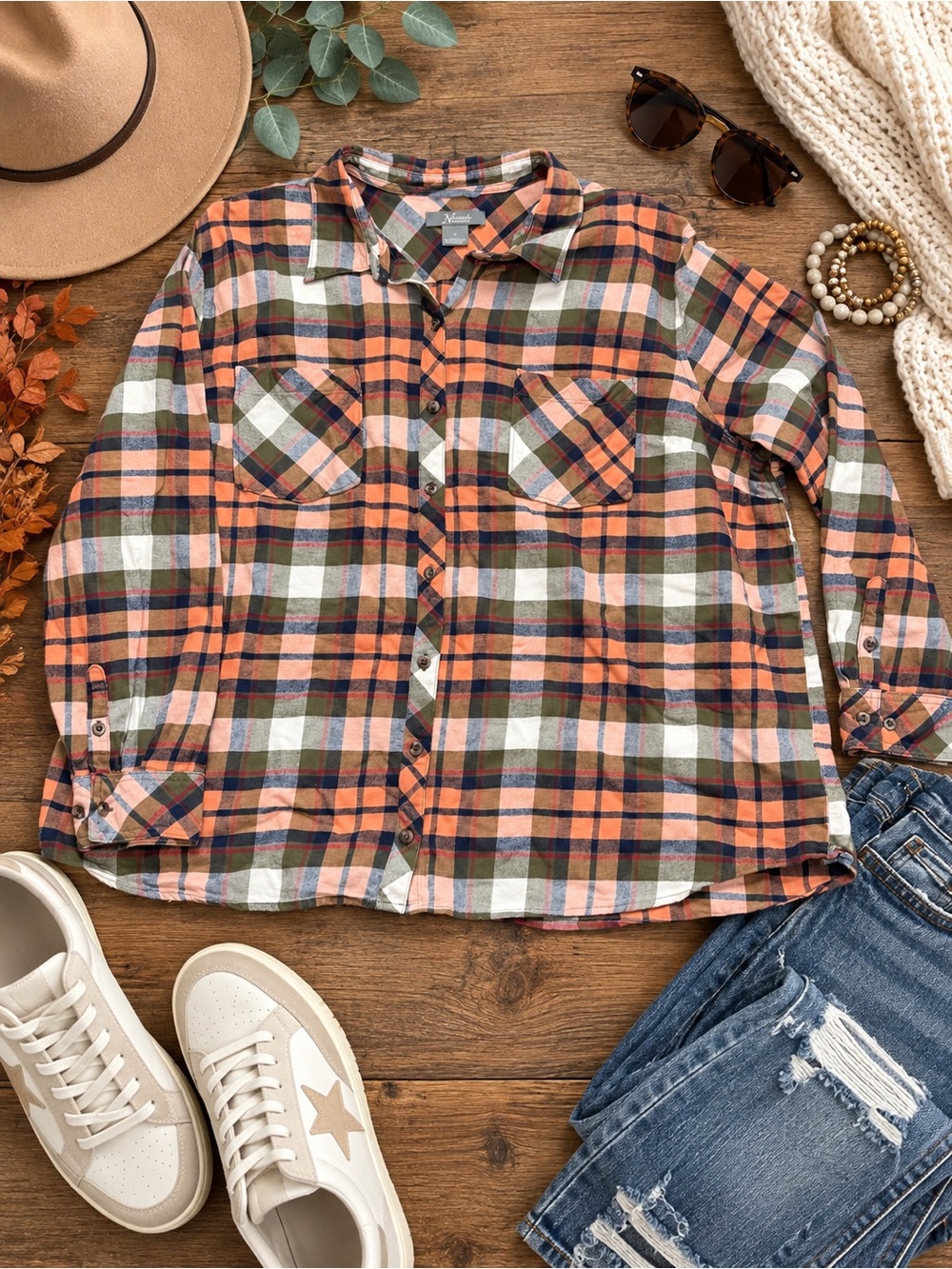 Natural Reflections Women’s 2X Plaid Flannel Button Down Shirt Fall Shacket